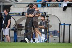 3. Liga - Saison 2026/27 - 1. FC Saarbrücken - FC Ingolstadt 04  - Das Spiel ist aus - jubel - Cheftrainerin Sabrina Wittmann (FCI) - Co-Trainer Fabian Reichler (FCI) - Co-Trainer Nico Antonic (FCI) - XXXXX - Foto: Meyer Jürgen
