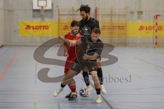 Lotto Bayern Hallencup - Finale - Lindenkreuzhalle Saison 2024/25 - FC Türk Sport Garching - Türk SV Ingolstadt - Dardan Berisha schwarz Türk Sport Garching - Abdulhamit Zorlu schwarz Türk Sport Garching - Anil Kayrancioglu rot Türk Ing. -  - Foto: Meyer 