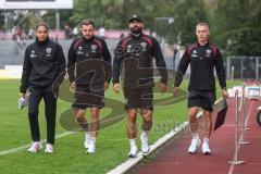 Toto-Pokal; SV Wacker Burghausen - FC Ingolstadt 04; Halbzeit Cheftrainerin Sabrina Wittmann (FCI) Co-Trainer Fabian Reichler (FCI) Co- Trainer Nico Antonitsch (FCI) Spielanalyst Yannick Schmidt (FCI)