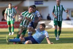 Landesliga - Saison 2025/26 - SV Manching - SV Cosmos Aystetten - Johannes  Dexl (Nr.13 - SV Manching) - Marcel Burda blau Aystetten - Foto: Meyer Jürgen