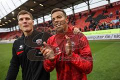 3. Liga; FC Ingolstadt 04 - SSV Ulm; Sieg Jubel Freude nach dem Spiel Teambesprechung auf dem Feld, Doppeltorschütze Marcel Costly (22, FCI) und Jonas Scholz (15, FCI)