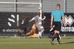 Bayernliga Nord - Saison 2024/25 - FC Ingolstadt 04 II - SC Eltersdorf - Maurice Dehler Torwart FCI -  Der 0:1 Führungstreffer durch Felix Rippert weiss Eltersdorf - jubel - Foto: Meyer Jürgen