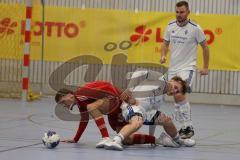 Lotto Bayern Hallencup - Lindenkreuzhalle Saison 2024/25 - FC Deisenhofen - Türk SV Ingolstadt - Aurel Kuqanaj rot Türk SV Ing. - Noah Rehm weiss Deisenhofer - Foto: Meyer Jürgen