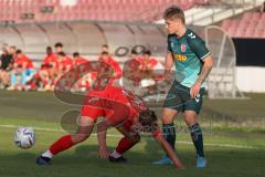 Bayernliga Nord - Saison 2023/2024 - FC Ingolstadt 04 - SSV Jahn Regensburg - Moritz Wiezorrek (Nr.15 - FCI U21) - Luis Bezjak grün Regensburg - Foto: Meyer Jürgen