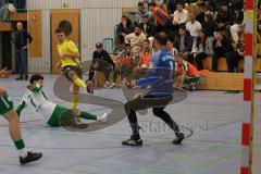 Lotto Bayern Hallencup - Lindenkreuzhalle Saison 2024/25 - FC Hitzhofen - SV Manching - Yousef Al Noman grün Manching - Thomas Geisler TW Manching - Tobias Dietze gelb Hitzhofen - Foto: Meyer Jürgen