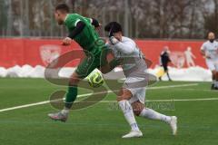 AUDI - Schanzer Amateurcup - Finale -  2026  - SV Hundszell - SV Denkendorf - Jonas Löffler grün Denkendorf - Johannes Rindlbacher weiss Hundszell - Foto: Meyer Jürgen