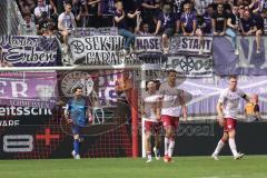 3. Liga; FC Ingolstadt 04 - VfL Osnabrück; Tor für Osnabrück Torwart Kai Eisele (25, FCI) Emre Gül (5, FCI) Fredrik Carlsen (8, FCI) Simon Lorenz (32, FCI)