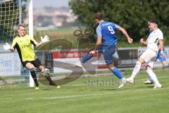 Kreisliga - Saison 2024/25- TSV Ober./Unterh.stadt - SV Hundszell-  -  Der 0:1 Führungstreffer durch Mathias Weinzierl blau Hundszell - jubel - Nils Stöver Torwart Oberh.stadt - Baran Cakir weiss Oberh.stadt - Foto: Meyer Jürgen