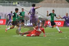 3. Liga - Saison 2026/27 - SC Preussen Münster - FC Ingolstadt 04 - Davide Sekulovic (Nr.33 - FCI) - Torwart Morten Behrens (Nr.1 - Preussen Münster) - Foto: Meyer Jürgen