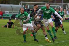 2023_10_21 - Kreisliga - Saison 2023/24 - FC Gerolfing - FC Fatih Ingolstadt - Akif Abasikeles schwarz Fatih - Den Lovric grün Gerolfing links - Bastian Heigl grün Gerolfing rechts - Foto: Meyer Jürgen