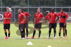 3.Liga - Saison 2023/2024 - Trainingsauftakt - FC Ingolstadt 04 - Tobias Schröck (Nr.21 - FCI) - David Kopacz (Nr.29 - FCI) - Jannik Mause (Nr.7 - FCI) - Daouda Beleme (Nr.15 - FCI) - Moritz Seiffert (Nr.23 - FCI) - Bryang Kayo (Nr.48 - FCI) -  - Foto: Me