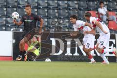 3. Liga - Saison 2025/26 - VFB Stuttgart II - FC Ingolstadt 04  - Marcel Costly (Nr.22 - FC Ingolstadt 04) - Leny Meyer (Nr.16 - VFB Stuttgart II) - Dominik Nothnagel (Nr.29 - VFB Stuttgart II) - XXXXX - Foto: Meyer Jürgen