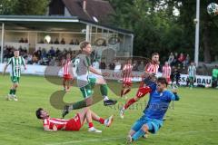 Landesliga - Saison 2025/26 - SV Manching - TSV Dachau  - Kerim Özdemir rot Dachau - Torwart Marco Jakob Dachau - Rainer Meisinger (Nr.8 - SV Manching) mit einer Torchance - Foto: Meyer Jürgen