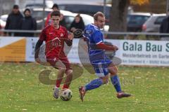 Kreisliga - Saison 2025/26- TSV Kösching - SV Zuchering - Jonas Betz blau Kösching - Leander Friedl rot Zuchering mit dem 0:1 Führungstreffer - jubel - Michael Zimmermann Torwart Kösching - Foto: Meyer Jürgen
