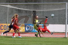 DFB - Pokal Frauen 1. Runde - Saison 2023/2024 - FC Ingolstadt 04 - FC Carl Zeiss Jena - Torwart Anna-Lena  Daum (Nr.22 - FCI Frauen) - Samantha Stiglmeier (Nr.12 - FCI Frauen) rettet auf der Linie - Leni Fohrer (Nr.15 - FCI Frauen) - Heuschel Anja blau J