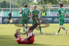 Relegation - Bezirksliga - Saison 2024/25 - FC Gerolfing - Tus Raubling - Der 2:2 Ausgleichstreffer durch David Simm grün Gerolfing - jubel  - Maximilian Wunderlich Torwart Raubling - Foto: Meyer Jürgen