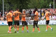 Toto-Pokal; SV Manching - FC Ingolstadt 04; Tor Jubel Treffer Daouda Beleme (9, FCI) mit Thomas Rausch (45, FCI) Pascal Testroet (37, FCI) Felix Keidel (43, FCI) Arian Llugiqi (25, FCI)