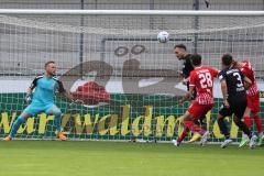 3.Liga - Saison 2022/2023 - SC Freiburg II - FC Ingolstadt 04 - Torwart Marius Funk (Nr.1 - FCI) - Patrick Schmidt (Nr.9 - FCI) klärt auf der Linie  - Foto: Meyer Jürgen