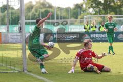 Relegation - Bezirksliga - Saison 2024/25 - FC Gerolfing - Tus Raubling - Der 2:2 Ausgleichstreffer durch David Simm grün Gerolfing - jubel  - Maximilian Wunderlich Torwart Raubling - Foto: Meyer Jürgen