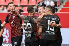 3. Liga; FC Ingolstadt 04 - SSV Ulm 1846; Tor Jubel Treffer 3:0 Jannik Mause (7, FCI) mit Benjamin Kanuric (8, FCI) Mladen Cvjetinovic (19, FCI) Pascal Testroet (37, FCI) David Kopacz (29, FCI)