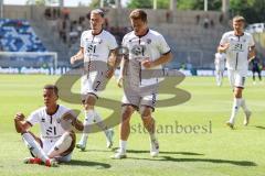 3. Liga; 1. FC Saarbrücken - FC Ingolstadt 04 - Tor Jubel Treffer 0:2 Marcel Costly (22, FCI) mit Sebastian Grönning (11, FCI) Dennis Borkowski (7, FCI) Benjamin Kanuric (8, FCI) Meditation