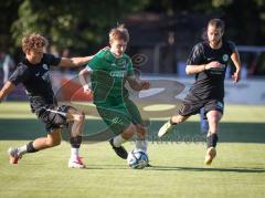 * Testspiel - Saison 2026/27 - FC Gerolfing - SV Manching-  - Lukas Achhammer (Nr.9 - FC Gerolfing) - Timo Jung (Nr.21 - SV Manching) links - Daniel Schweiger (Nr.11 - SV Manching) rechts- Foto: Meyer Jürgen