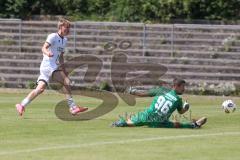 Bayernliga Nord - Saison 2025/26 - FC Ingolstadt 04 II - SV Weiden - Patrick Bachmann (Nr.8 - FC Ingolstadt II) - Becic Eldin Torwart Weiden - Foto: Meyer Jürgen
