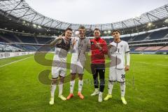 3. Liga; Hannover 96 II - FC Ingolstadt 04; Sieg Jubel Freude 0:4, Spieler bedanken sich bei den Fans, Torschützen Sebastian Grönning (11, FCI) Benjamin Kanuric (8, FCI) Simon Lorenz (32, FCI) Deniz Zeitler (38, FCI)