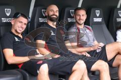 3. Liga - Saison 2026/27 - SC Preussen Münster - FC Ingolstadt 04 - Ognjen Drakulic (Nr.30 - FCI) - Nico Antonitsch mitte FCI, Marcel Posselt rechts FCI - Foto: Meyer Jürgen