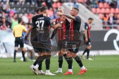 3. Liga; FC Ingolstadt 04 - FC Hansa Rostock; Tor Jubel Treffer Pascal Testroet (37, FCI) trifft unverhofft ins Tor Max Besuschkow (17, FCI) Max Dittgen (10, FCI) Dennis Borkowski (7, FCI)