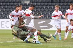 3. Liga; VfB Stuttgart 2 - FC Ingolstadt 04;  Zweikampf Kampf um den Ball Sebastian Grönning (11, FCI) Lukas Fröde (34, FCI) Simnica Luan (15 VFB) Schumann Frederik (3 VFB) Kastanaras Thomas (9 VFB)