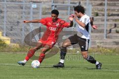 Bayernliga Nord - Saison 2023/2024 - FC Ingolstadt 04 - FC Coburg - David Udogu rot FCI - Tevin Mc Cullough
 weiss Coburg - Foto: Meyer Jürgen