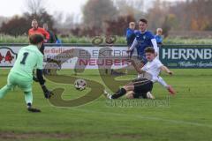 Kreisliga - Saison 2024/25- SV Hundszell - SV Menning -  - Simon Wolfsfellner blau Menning - Leon Drees weiss Hundszell - Lucas Steinbach Torwart Hundszell - Foto: Meyer Jürgen