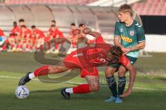 Bayernliga Nord - Saison 2023/2024 - FC Ingolstadt 04 - SSV Jahn Regensburg - Moritz Wiezorrek (Nr.15 - FCI U21) - Luis Bezjak grün Regensburg - Foto: Meyer Jürgen