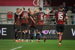 3. Liga - Saison 2026/27 - FC Ingolstadt 04 - TSG Hoffenheim II - Nishan Velupillay (Nr.28 - FCI) mit dem 1:0 Führungstreffer - jubel - Yannick Deichmann (Nr.20 - FCI) - Lars Lokotsch (Nr.13 - FCI) - Foto: Meyer Jürgen