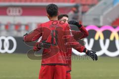 3. Liga - Saison 2025/26 - FC Ingolstadt 04 - VFB Stuttgart II - Freude nach dem Heimspielsieg - jubel - Carlsen Frederic Bennedsgaard (Nr.8 - FCI) - Emre Gül (Nr.5 - FCI)Foto: Meyer Jürgen