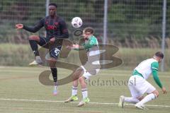*** Bayernliga Nord - Saison 2025/26 - *** FC Ingolstadt 04 II - SC Eltersdorf - Donald Nduka (Nr.27 - FC Ingolstadt II) - Valantis Floros weiss Eltersdorf  - Foto: Meyer Jürgen