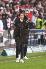 3. Liga; Energie Cottbus - FC Ingolstadt 04; Jubel bei Cheftrainerin Sabrina Wittmann (FCI) und Co-Trainer Fabian Reichler (FCI) Sieg 1:4