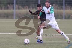 *** Bayernliga Nord - Saison 2025/26 - *** FC Ingolstadt 04 II - SC Eltersdorf - Manfred Strobel weiss Eltersdorf  - Ognjen Draculic (Nr.9 - FC Ingolstadt II) - Foto: Meyer Jürgen