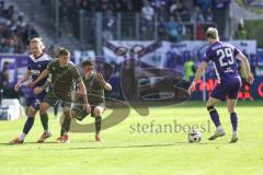 3. Liga; Erzgebirge Aue - FC Ingolstadt 04; Rosenlöcher Linus (29 Aue) Gustav Christensen (24, FCI) Felix Keidel (43, FCI) Stefaniak Marvin (34 Aue)