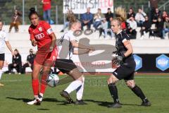 2023_10_22 - 2. Bundesliga - Saison 2023/24 - FC Ingolstadt 04 Frauen - FSV Gütersloh - Samantha Stiglmair (Nr.27 - FCI Frauen) - Teilenbröcker Maren weiss Gütersloh - Rolle Sarah Torwart Gütersloh - Foto: Meyer Jürgen