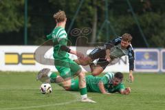 Bezirksliga - Saison 2025/26 - TSV Ober./Unterhaunstadt - SVA Palzing - Amadeues Taubert grau Oberhaunstadt - Mirnes Gurbeta grün Palzing - Foto: Meyer Jürgen