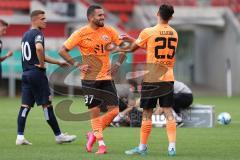 3.Liga - Saison 2023/2024 - Freundschaftsspiel - FC Ingolstadt 04 - SpVgg Unterhaching - Arian Llugiqi (Nr.25 - FCI) - Pascal Testroet (Nr.37 - FCI) - Foto: Meyer Jürgen