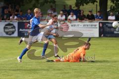 Kreisklasse - Saison 2024/25- TSV Großmehring - SV Oberstimm - Butrint Iberdemaj weiss Oberstimm - Dominic Schüren blau Großmehring - Maximilian Förstl Torwart Großmehring - Foto: Meyer Jürgen