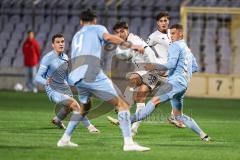 Toto-Pokal 2024; TürkGücü München - FC Ingolstadt 04; Zweikampf Kampf um den Ball Deniz Zeitler (38, FCI) Hoppe, Benedikt (8TGM) Haimerl, Deniz (5TGM) Hoppe, Benedikt (8TGM) Torchance verpasst