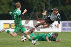 Bezirksliga - Saison 2025/26 - TSV Ober./Unterhaunstadt - SVA Palzing - Amadeues Taubert grau Oberhaunstadt - Mirnes Gurbeta grün Palzing - Foto: Meyer Jürgen