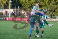 Landesliga - Saison 2025/26 - SV Manching - TSV Dachau  - Fabian  Neumayer (Nr.9 - SV Manching) - Marco Kakob Torwart DAchau - Foto: Meyer Jürgen