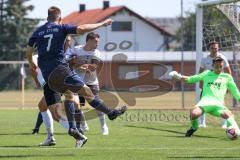 Kreisklasse - Saison 2024/25- TSV Gaimersheim II - TSV Etting  - Alexander Thielmann blau Etting - Christoph Katzenbogen weiss Gaimersheim - Filip Festner Torwart Etting - Foto: Meyer Jürgen