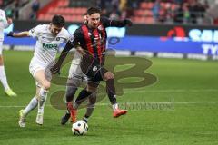 3. Liga; FC Ingolstadt 04 - Erzgebirge Aue; Tim Heike (9, FCI) Rosenlöcher Linus (29 Aue) Torchance verpasst Torwart Männel Martin (1 Aue)