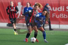 ***2. Bundesliga Frauen - Saison 2025/26 - FC Ingolstadt 04 Frauen - SV Meppen - Leonie Haberäcker (Nr.27 - FC Ingolstadt Frauen I) - Hagg Sarah blau Meppen - Foto: Meyer Jürgen